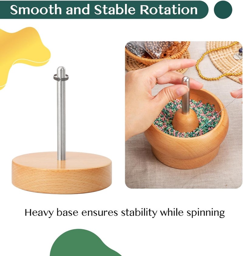 Tilhumt Bead Spinner for Jewelry Making, Effortless Rotating Wooden Bracelet Spinner with 50 Letter Beads, 3000 Seed Beads, 2 Big Eye Beading Needles for Making Seed Clay Beads Waist, Bracelets - Image 3